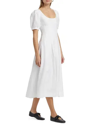 Reformation Women's Coucou Pleated Linen Midi-Dress | Thumbnail 4