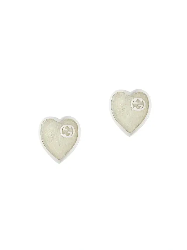 Women's Sterling Silver Heart GG Stud Earrings - Silver