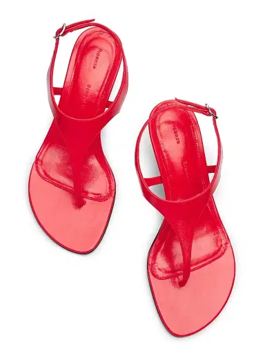 Proenza Schouler Women's Tee 60MM Leather T-Strap Sandals - Coral - Size 10 | Thumbnail 4