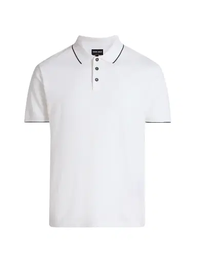 Giorgio Armani Men's Cotton Jersey Polo Shirt - White - Size 46 | Thumbnail 1 Giorgio Armani Men's Cotton Jersey Polo Shirt - White - Size 46 | Thumbnail 1