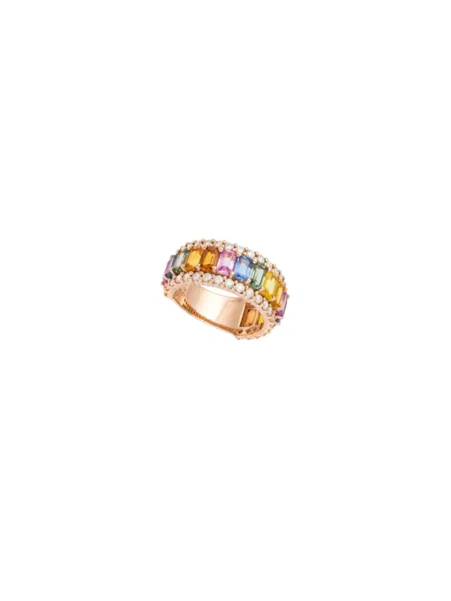 6.56ct Diamond Multi Sapphire 18K Gold Ring