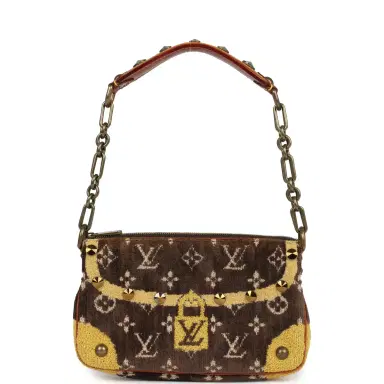 Louis Vuitton Vintage Louis Vuitton Trompe L'Oeil Pochette Brown and Yellow Velvet Brass Hardware | Thumbnail 1 Louis Vuitton Vintage Louis Vuitton Trompe L'Oeil Pochette Brown and Yellow Velvet Brass Hardware | Thumbnail 1