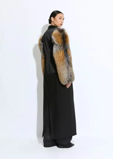 Lapointe Satin Double Breasted Coat With Fur | Thumbnail 2 Lapointe Satin Double Breasted Coat With Fur | Thumbnail 2