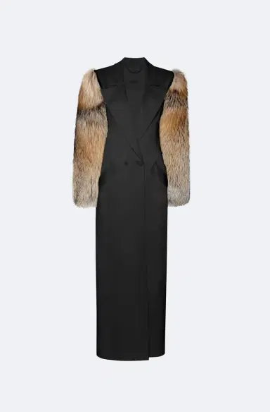Lapointe Satin Double Breasted Coat With Fur | Thumbnail 4 Lapointe Satin Double Breasted Coat With Fur | Thumbnail 4