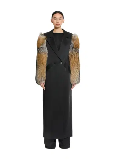 Lapointe Satin Double Breasted Coat With Fur | Thumbnail 1 Lapointe Satin Double Breasted Coat With Fur | Thumbnail 1