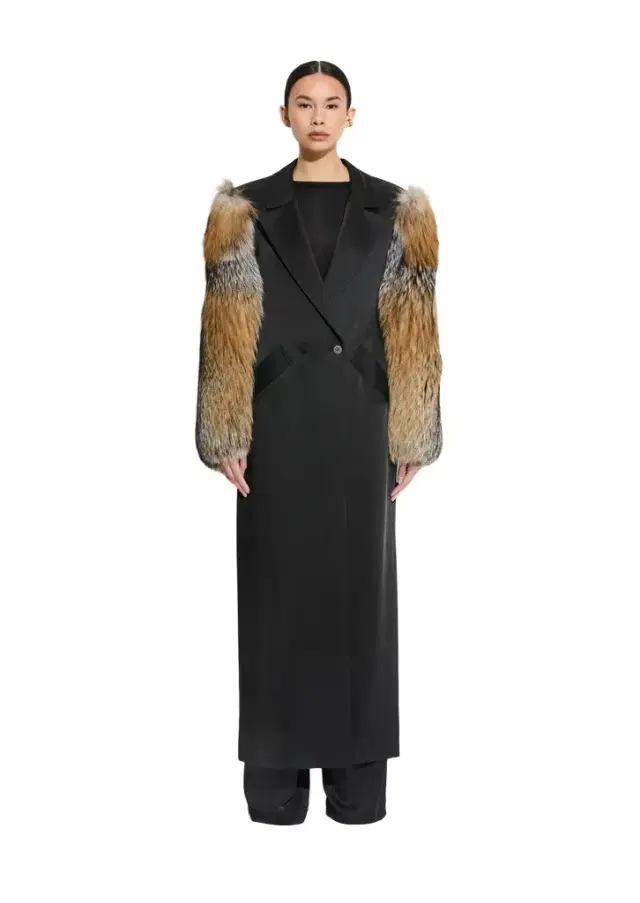 LAPOINTE Satin Double Breasted Coat With Fur