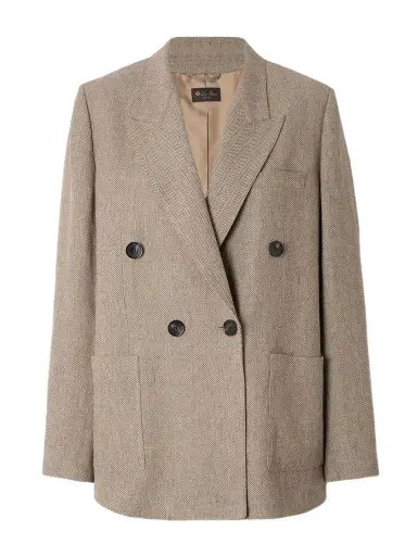 Loro Piana Genny Double-breasted Herringbone Linen Blazer | Thumbnail 1 Loro Piana Genny Double-breasted Herringbone Linen Blazer | Thumbnail 1