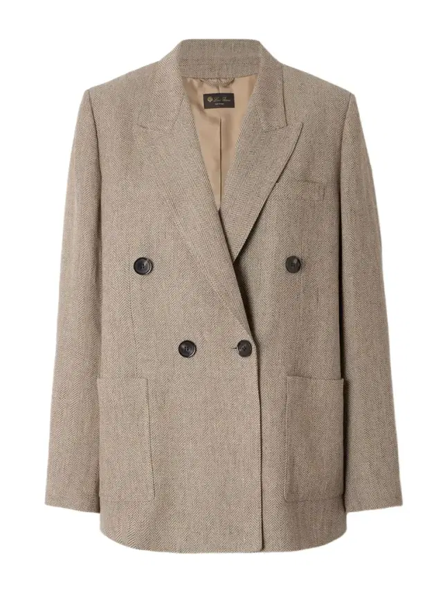 Loro Piana Genny Double-breasted Herringbone Linen Blazer