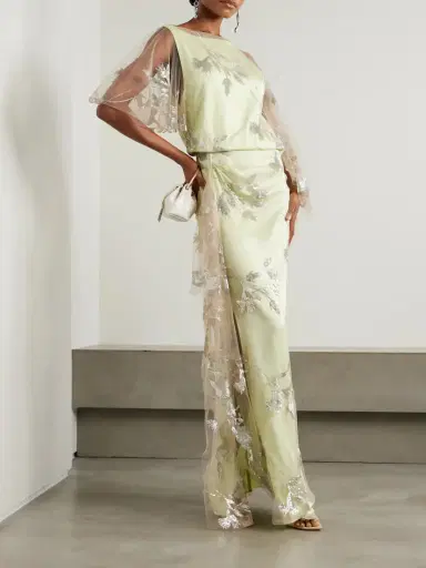 Erdem Draped Asymmetric Sequin-embellished Tulle And Satin-crepe Gown | Thumbnail 2