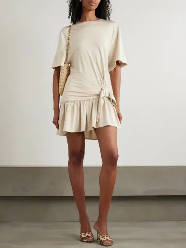 Rabanne Asymmetric Bow-detailed Gathered Satin-jersey Mini Dress | Thumbnail 2