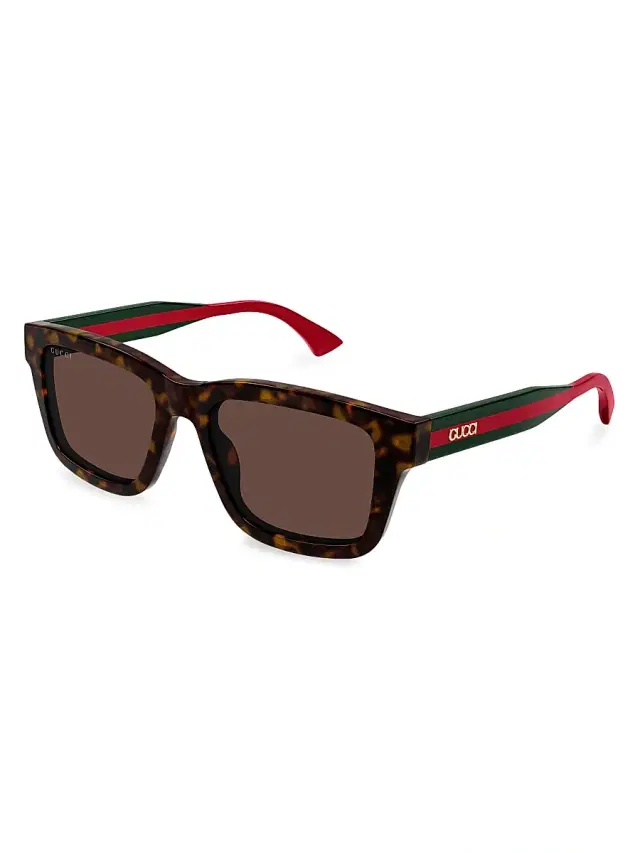 Gucci Men's New Pop Web 53MM Square Sunglasses - Red Green Havana