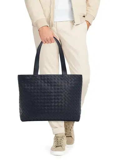Bottega Veneta Men's Small Intrecciato Zipped Tote Bag - Midnight Silver | Thumbnail 2
