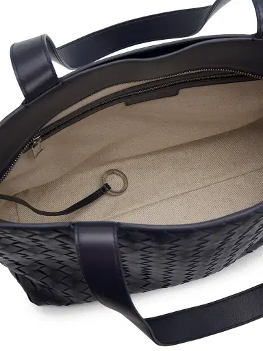 Bottega Veneta Men's Small Intrecciato Zipped Tote Bag - Midnight Silver | Thumbnail 4