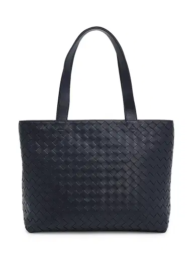 Bottega Veneta Men's Small Intrecciato Zipped Tote Bag - Midnight Silver | Thumbnail 1