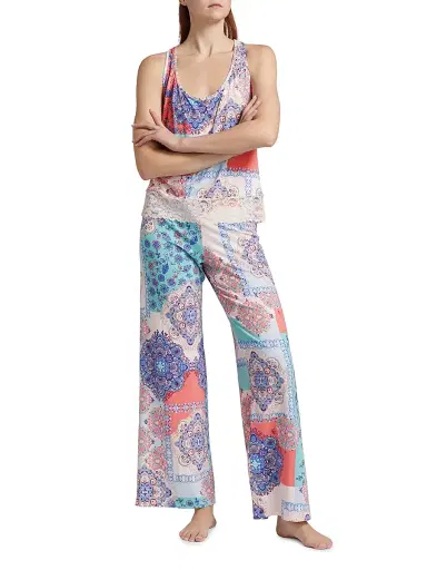 In Bloom Women's Talia Lace-Trimmed Paisley Patchwork Pajamas - Peach | Thumbnail 2 In Bloom Women's Talia Lace-Trimmed Paisley Patchwork Pajamas - Peach | Thumbnail 2