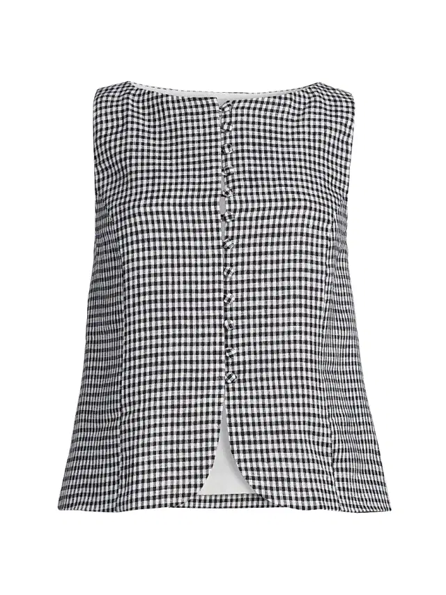 Reformation Women's Addison Gingham Linen Vest - Remy Check