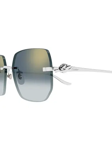 Cartier Women's Panthère Classic 57MM Square Sunglasses - Silver Light Green | Thumbnail 3