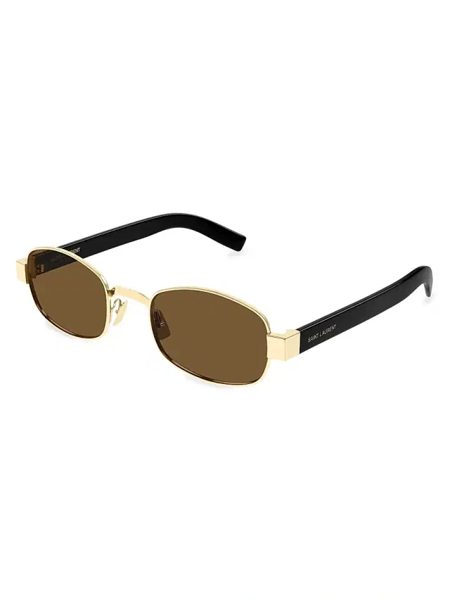 Saint Laurent Women's Thick Fashion Combi 53MM Oval Sunglasses - Black Gold Brown