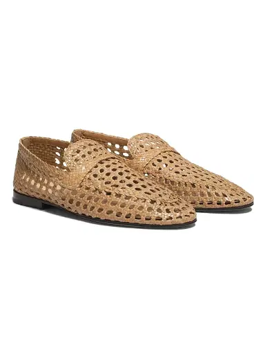 Loro Piana Women's Leon Woven Leather Loafers - Natural Light Camel | Thumbnail 2