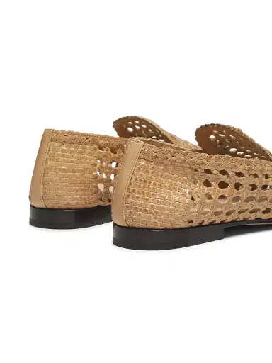 Loro Piana Women's Leon Woven Leather Loafers - Natural Light Camel | Thumbnail 3