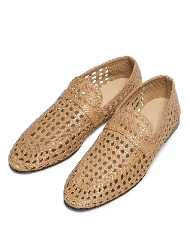 Loro Piana Women's Leon Woven Leather Loafers - Natural Light Camel | Thumbnail 4