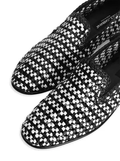 Dolce & Gabbana Men's Leather Intreccio Loafers - Bianco Nero | Thumbnail 4 Dolce & Gabbana Men's Leather Intreccio Loafers - Bianco Nero | Thumbnail 4