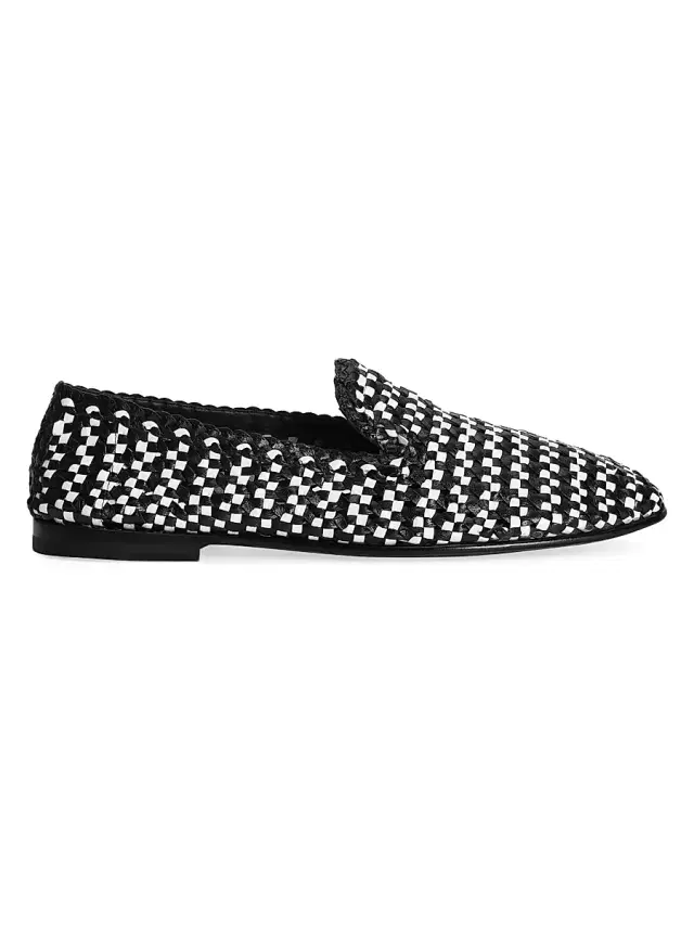 Men's Leather Intreccio Loafers - Bianco Nero