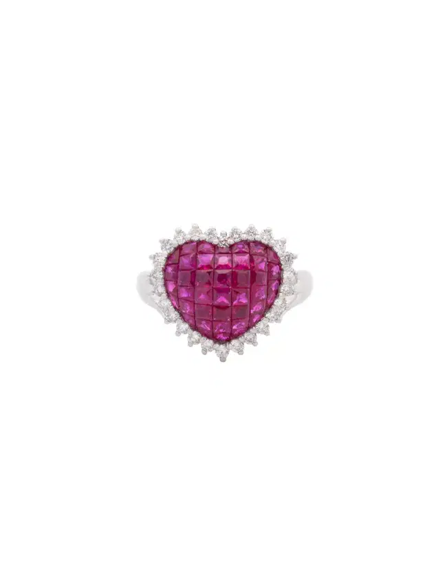 Wish Fine Jewelry 1.95ct Diamond Ruby 18K Gold Cluster Heart Ring