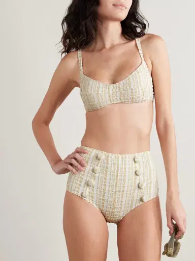 Lisa Marie Fernandez Button-embellished Striped Seersucker Bikini | Thumbnail 2