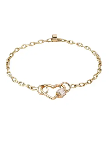 Marla Aaron Baguette Baby Heart Lock + Pulley Chain 14-karat Gold Diamond Bracelet | Thumbnail 1 Marla Aaron Baguette Baby Heart Lock + Pulley Chain 14-karat Gold Diamond Bracelet | Thumbnail 1
