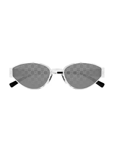 Gucci Women's GG Logo Print 55MM Geometric Metal Sunglasses - Silver Grey | Thumbnail 2