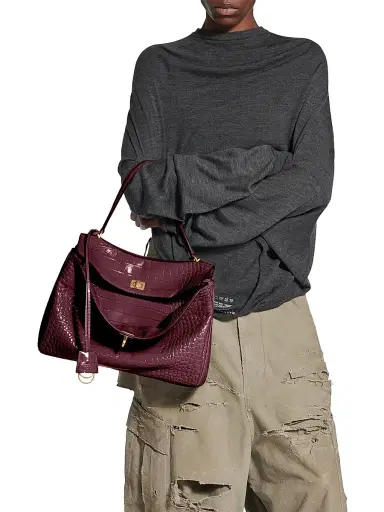 Balenciaga Women's Rodeo Medium Top Handle Crocodile Embossed - Dark Burgundy | Thumbnail 3 Balenciaga Women's Rodeo Medium Top Handle Crocodile Embossed - Dark Burgundy | Thumbnail 3