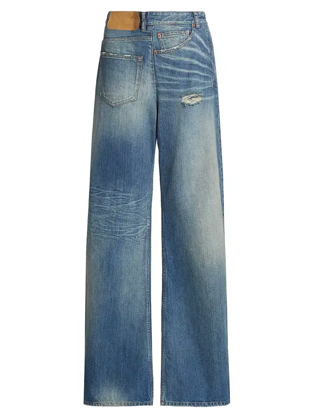 MM6 Maison Margiela Women's Twisted Distressed Straight-Leg Jeans - Medium Blue