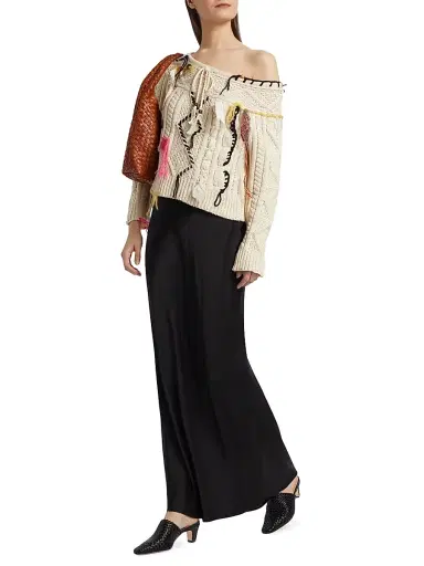 LINGUA FRANCA Women's Vaggelis Cable-Knit Off-The-Shoulder Sweater | Thumbnail 2 LINGUA FRANCA Women's Vaggelis Cable-Knit Off-The-Shoulder Sweater | Thumbnail 2