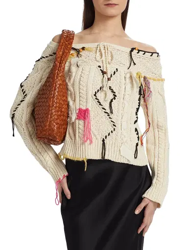 LINGUA FRANCA Women's Vaggelis Cable-Knit Off-The-Shoulder Sweater | Thumbnail 3 LINGUA FRANCA Women's Vaggelis Cable-Knit Off-The-Shoulder Sweater | Thumbnail 3