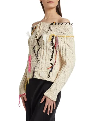 LINGUA FRANCA Women's Vaggelis Cable-Knit Off-The-Shoulder Sweater | Thumbnail 4 LINGUA FRANCA Women's Vaggelis Cable-Knit Off-The-Shoulder Sweater | Thumbnail 4
