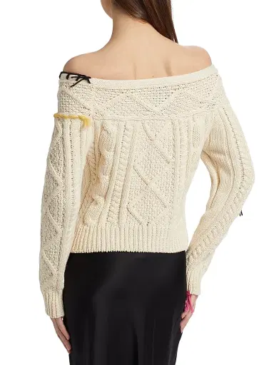 LINGUA FRANCA Women's Vaggelis Cable-Knit Off-The-Shoulder Sweater | Thumbnail 5 LINGUA FRANCA Women's Vaggelis Cable-Knit Off-The-Shoulder Sweater | Thumbnail 5