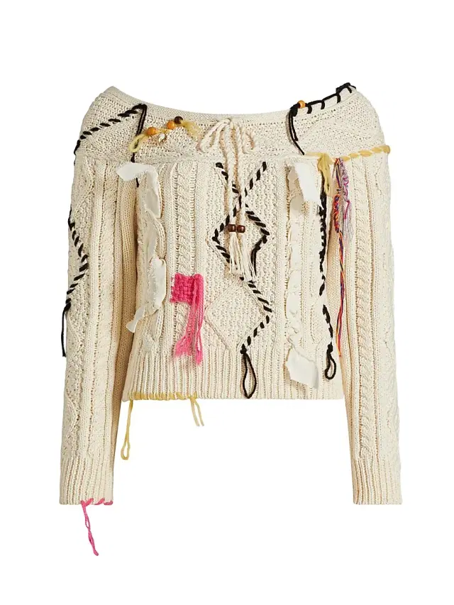 LINGUA FRANCA Women's Vaggelis Cable-Knit Off-The-Shoulder Sweater