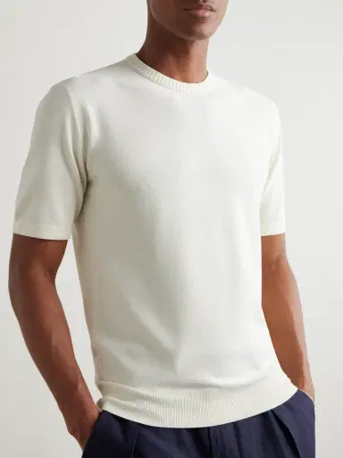 Loro Piana Slim-Fit Cotton and Silk-Blend Piqué T-Shirt - Men | Thumbnail 3