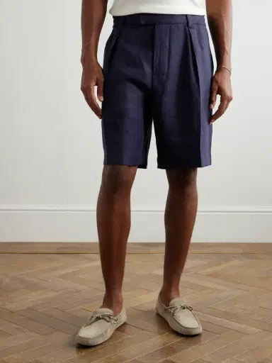 Loro Piana Reinga Wide-Leg Pleated Linen-Twill Bermuda Shorts - Men | Thumbnail 3