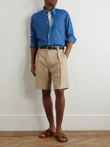 Loro Piana Reinga Wide-Leg Pleated Linen-Twill Bermuda Shorts - Men | Thumbnail 2 Loro Piana Reinga Wide-Leg Pleated Linen-Twill Bermuda Shorts - Men | Thumbnail 2