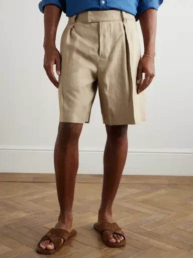 Loro Piana Reinga Wide-Leg Pleated Linen-Twill Bermuda Shorts - Men | Thumbnail 3 Loro Piana Reinga Wide-Leg Pleated Linen-Twill Bermuda Shorts - Men | Thumbnail 3