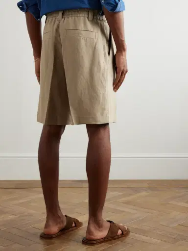 Loro Piana Reinga Wide-Leg Pleated Linen-Twill Bermuda Shorts - Men | Thumbnail 4 Loro Piana Reinga Wide-Leg Pleated Linen-Twill Bermuda Shorts - Men | Thumbnail 4