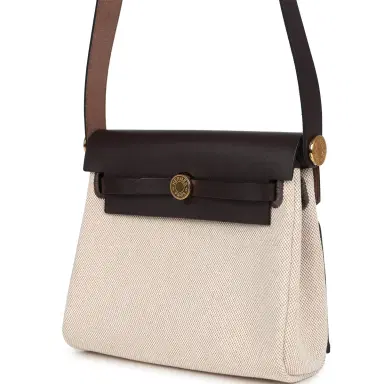 HERMÈS Hermes Herbag Zip 20 Mini Ecru and Beige Toile H Canvas and Ebene Vache Hunter Gold Hardware | Thumbnail 5 HERMÈS Hermes Herbag Zip 20 Mini Ecru and Beige Toile H Canvas and Ebene Vache Hunter Gold Hardware | Thumbnail 5