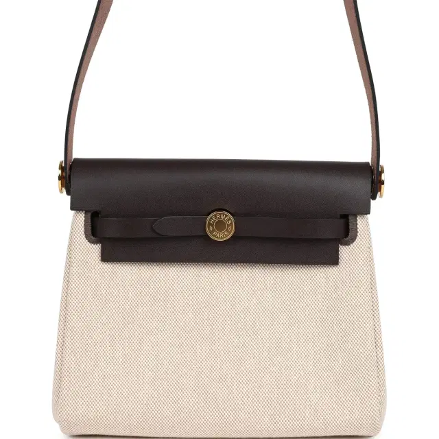 hermes Hermes Herbag Zip 20 Mini Ecru and Beige Toile H Canvas and Ebene Vache Hunter Gold Hardware