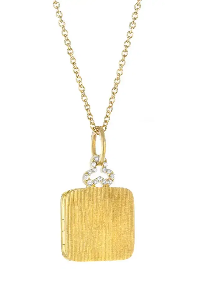DEVON WOODHILL Classic Diamond Trefoil Pillow Locket Necklace