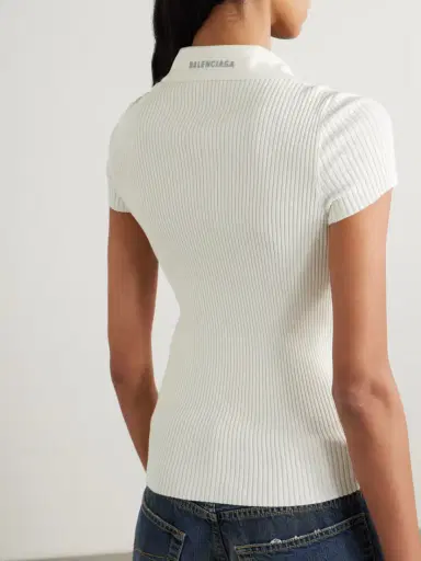 Balenciaga Embroidered Ribbed Wool-blend Polo Shirt | Thumbnail 3