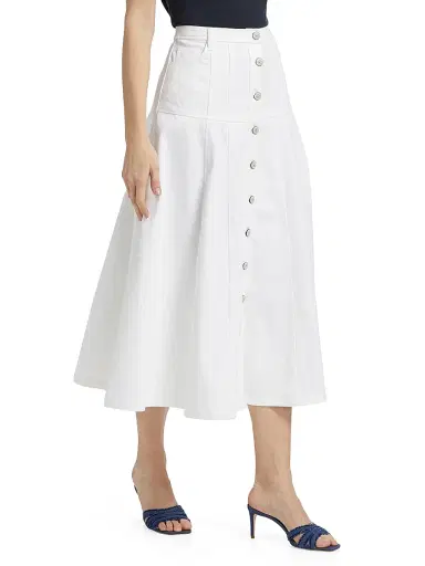 Cinq à Sept Women's Veena Denim Midi-Skirt - White - Size 12 | Thumbnail 4 Cinq à Sept Women's Veena Denim Midi-Skirt - White - Size 12 | Thumbnail 4
