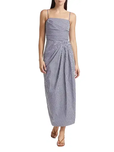 Adam Lippes Women's Cari Stripe Poplin Midi-Dress - Navy White | Thumbnail 2