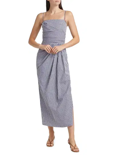 Adam Lippes Women's Cari Stripe Poplin Midi-Dress - Navy White | Thumbnail 3